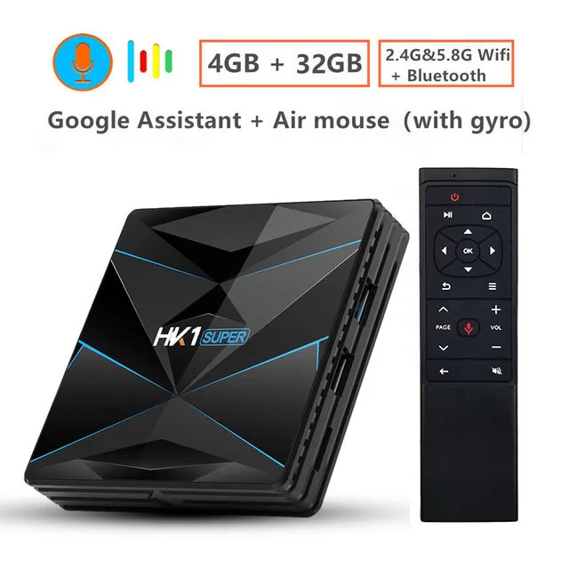 Super HK1 Android 9 Smart tv BOX Google Assistant RK3318 4K 3D HD 4G 64G 2,4G 5G Wifi tv Play Store Бесплатные приложения быстрая телеприставка - Цвет: 4G 32G Voice Remote