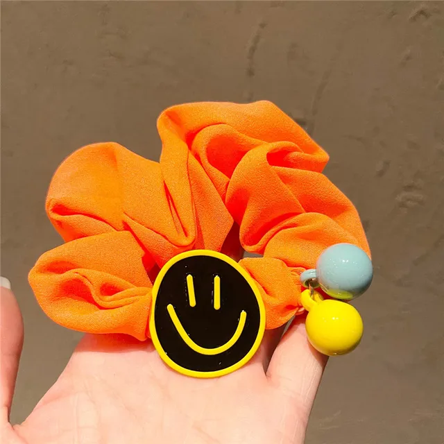 Women Girl Scrunchies Elastic Hair Ties Bands Smile Face Yellow Summer Fashion Korean Mujer Head Accessories Hyuna Wholesale 4