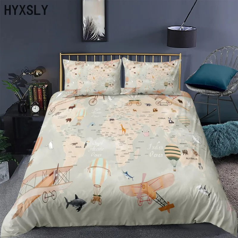 Home Textile World Map Bedding Set Kids Adult Quality Duvet Cover And Pillowcase 2-3 Pieces Soft Microfiber Twin Full Queen Size