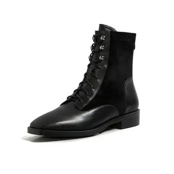 

New winter Genuine leather Women boots fashion Female boots warm Square head Women shoes Size 34-42