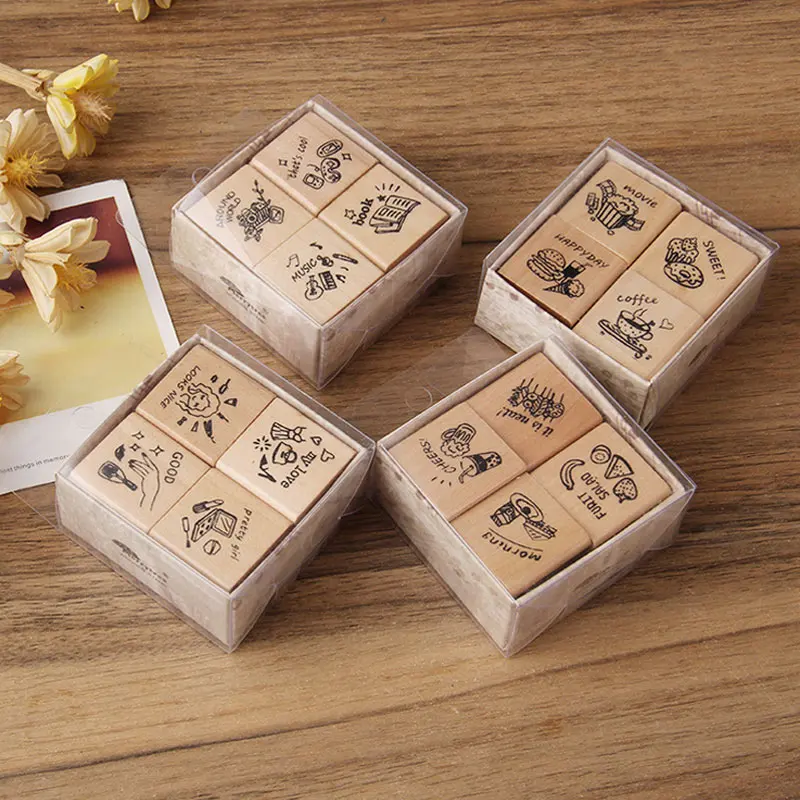 4 шт./компл. Happy life серия Деревянный винтажный Резиновый Штамп Дети diy ручной