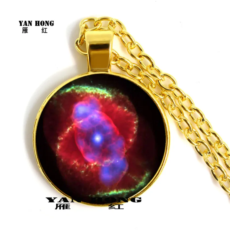 

2020Fashion alloy necklace, cat eye planet picture, round glass 25mm pendant sweater Necklace