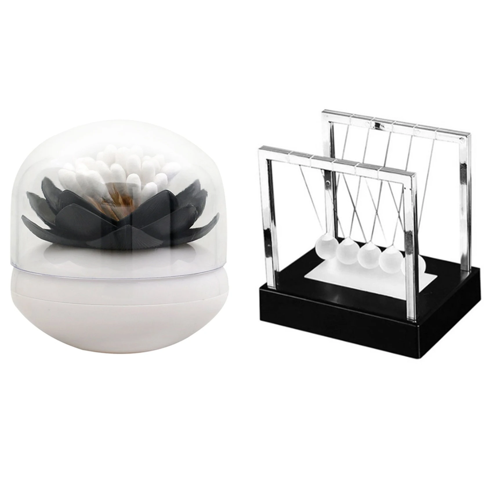 Hot Chic Lotus Flower Cotton Bud Holder Toothpick Case With Newtons Cradle LED Light Up Kinetic Energy Home Science Toys | Дом и сад