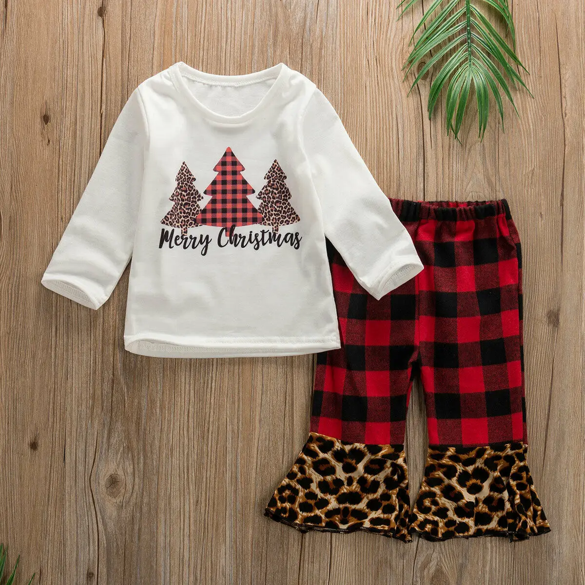 Рождественский комплект для малышей из 2 предметов, рождественские топы для новорожденных девочек+ леопардовые штаны, комплект одежды, одежда для младенцев - Цвет: As Photo Shows
