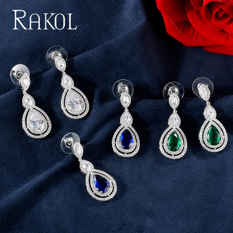 RAKOL хит продаж изысканные серьги капли с кубическим цирконием для женщин