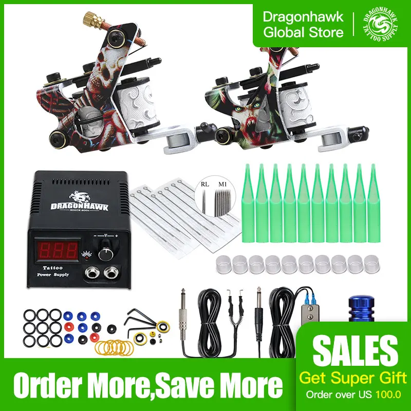 Goedkoop Complete Beginner Tattoo Kit 20 Kleuren Inkt Mini Tattoo Voeding Goedkope Tattoo Kit Set Grips Naalden Tips Supplies