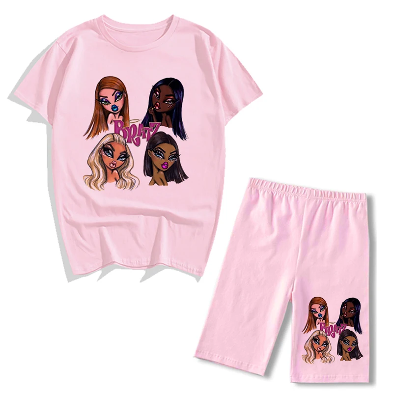 cute pj sets Spring Summer Jogging 2-Pieces Set Women Outfit Short Sleeve Running Sports Cute Bratz Print T-Shirts And Shorts Sets For Female blazer and pants set Women's Sets