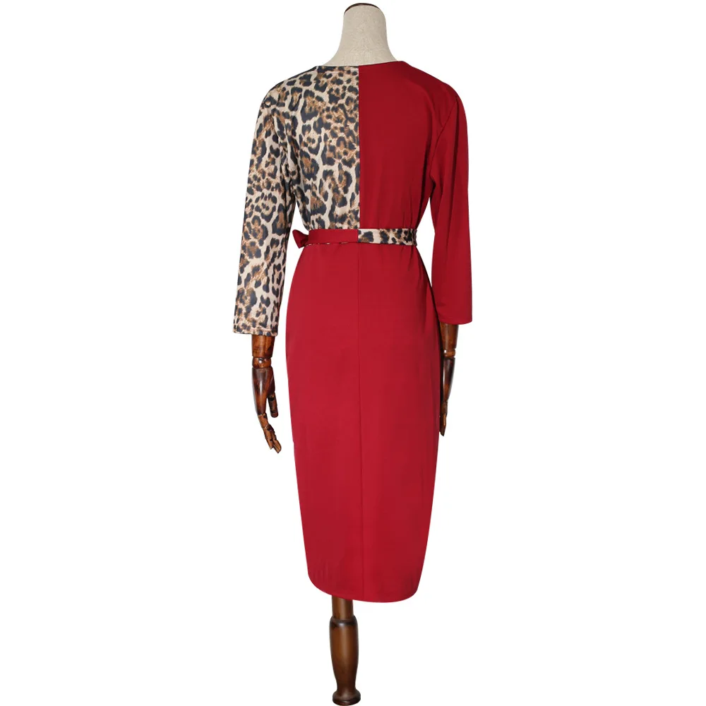 HGTE красное леопардовое модное платье женское Африканское платье тонкое с v-образным вырезом темпераментное платье