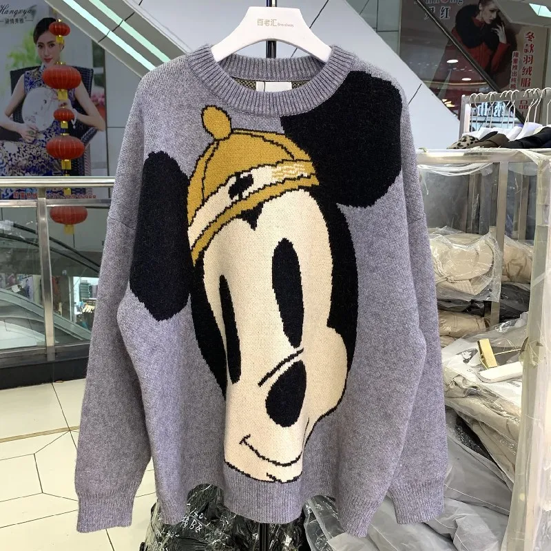 Fashion Disney Women Sweaters Mickey Mouse Pullovers Knitted Sweaters Autumn Spring Long Sleece Tops Office Lady New Hot Sweater