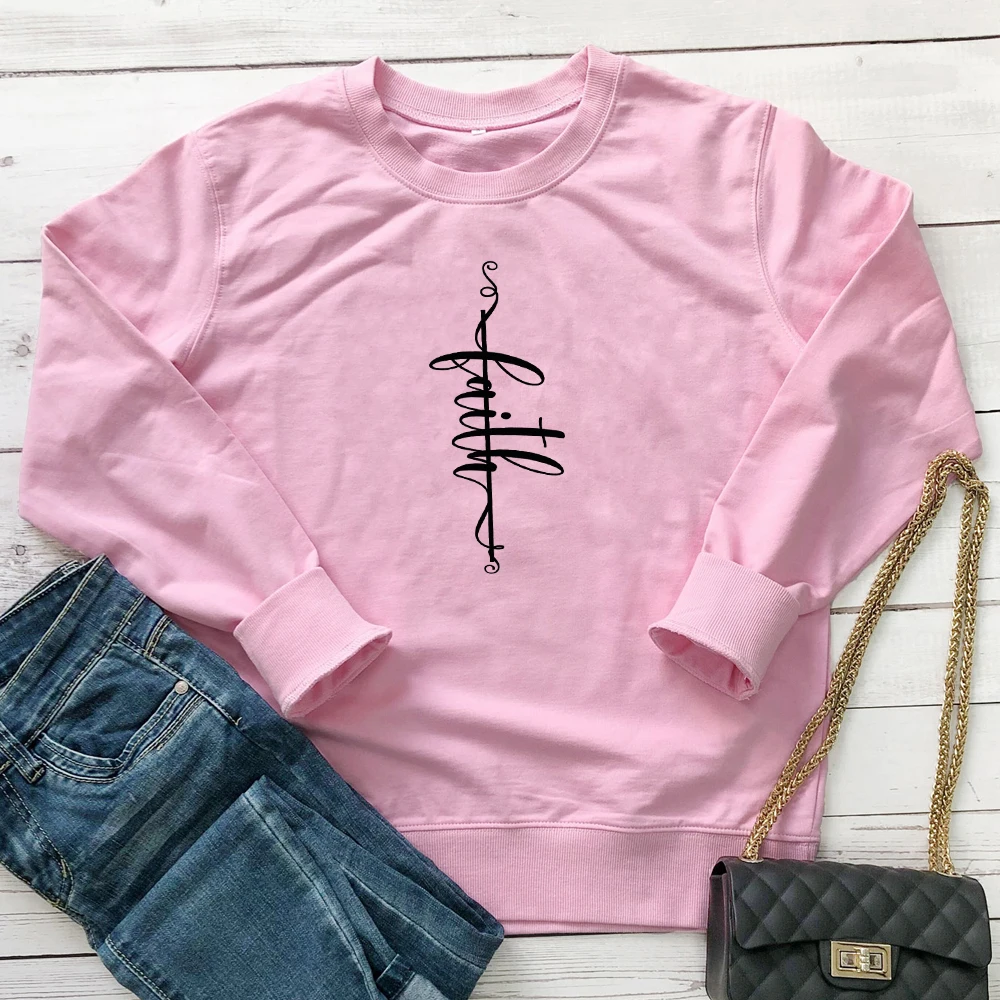 pink-black text Faith вертикальный свитшот с крестом Писание для женщин христианская религия толстовки повседневное унисекс с Длинным Рукавом Джемпер хлопок пуловеры - Цвет: pink-black text