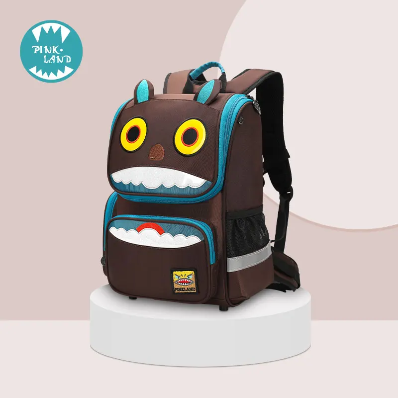 Brown small Kdis school bag boy student 1- 3- 4- 6th grade girl 6-12 years old cartoon backpack Protect the spine schoolbag - Цвет: Brown small