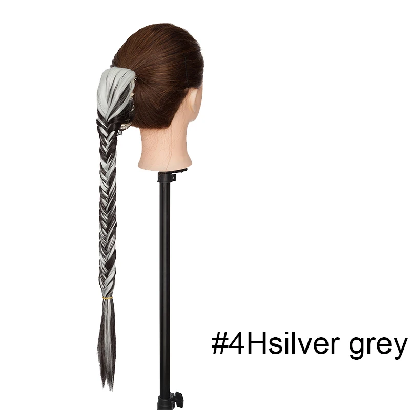 4Hsilver grey SNOILITE, длинный рыбий хвост, коса, волосы, конский хвост, синтетические волосы для наращивания, завязка на шнурке, плетение, конский хвост, поддельные волосы для женщин - Цвет: 4Hsilver grey