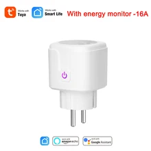 Tuya vida inteligente ue 16a wifi tomada inteligente controle remoto com monitoramento de energia consumo de energia trabalho com alexa e google casa