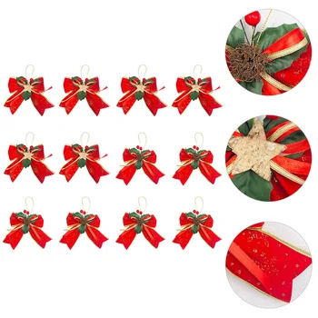 

12pcs Christmas Bowknot Garland Decorative Bow Ornament Festival Party Supplies