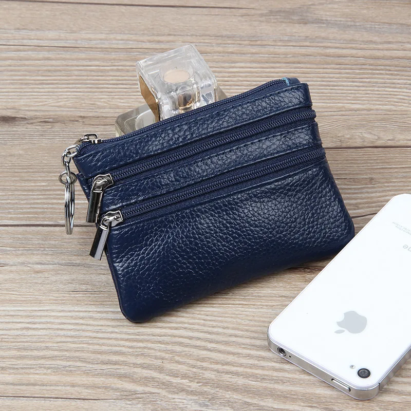 Sapphire Кошелек из натуральной кожи для монет унисекс маленький кошелек короткий брелок для ключей многофункциональная сумка на молнии сумочка для мелочей - Цвет: Sapphire