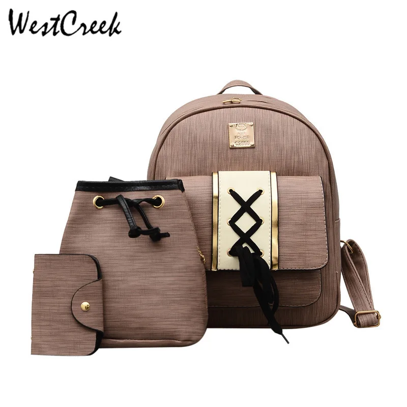 

WESTCREEK Brand Women PU Leather Backpack High Quality School Bags For Teenage Girls Travel Bag Ladies Shoulder 3 Pieces Set Bag