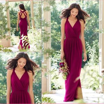 

floor-length long Bridesmaid Dresses for weddings 2015 sexy v-neck backless robe de soiree party dresses vestido de casamento