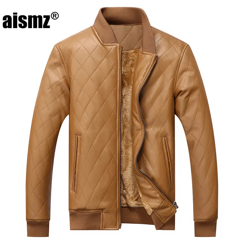 Aismz мужская куртка из искусственной кожи высокого качества шерстяная подкладка теплая зимняя мотоциклетная деловая повседневная мужская кожаная куртка пальто J009