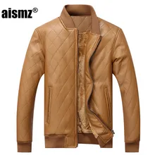 Aismz мужская куртка из искусственной кожи высокого качества шерстяная подкладка теплая зимняя мотоциклетная деловая повседневная мужская кожаная куртка пальто J009