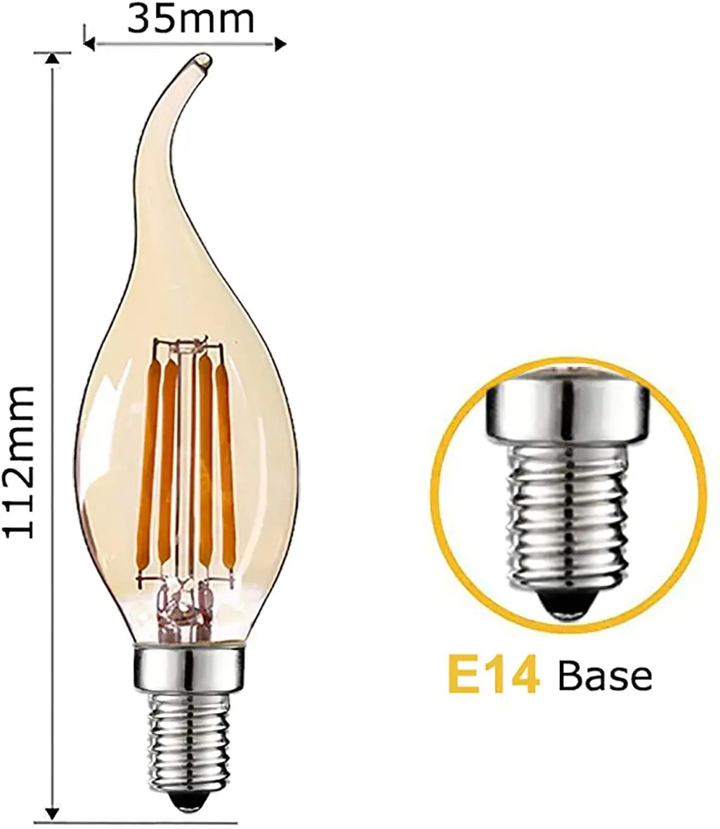 Ampoule Flamme De Chandelle Led Filament Non Réglable 4W E14