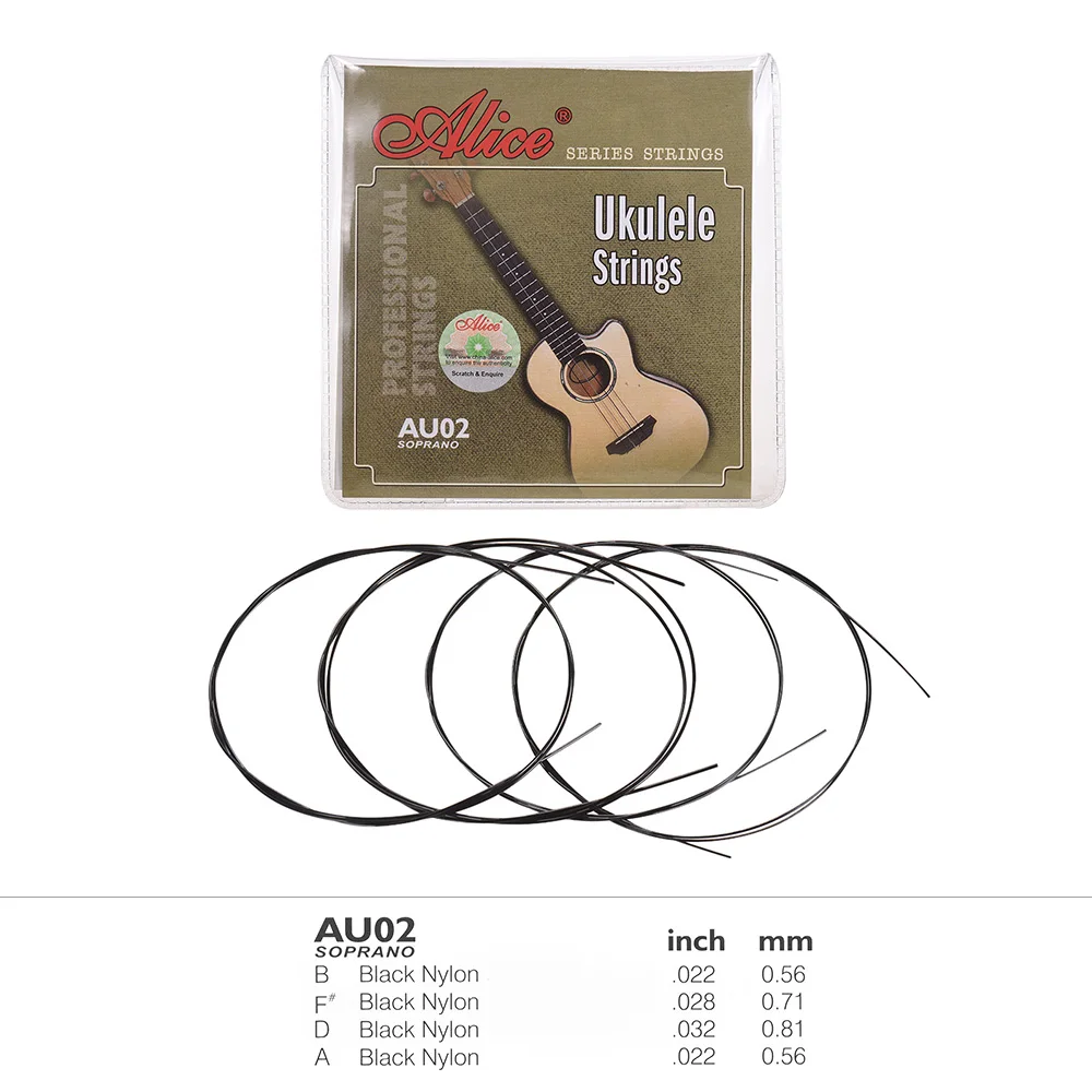 Алиса AU02 сопрано укулеле Ukelele набор струн Uke (B F D A) черный нейлон (.022 .032)|Детали и