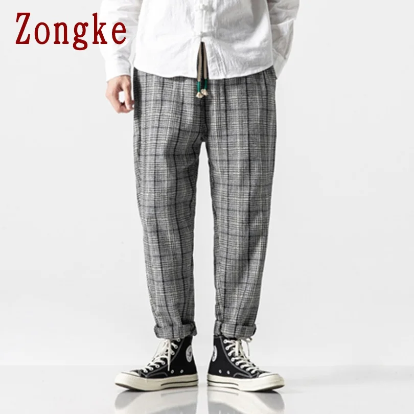 Zongke Heavyweight Plaid Pants Men Joggers Trousers Men Pants Streetwear Sweatpants Harem Pants Men Trousers 5XL Autumn