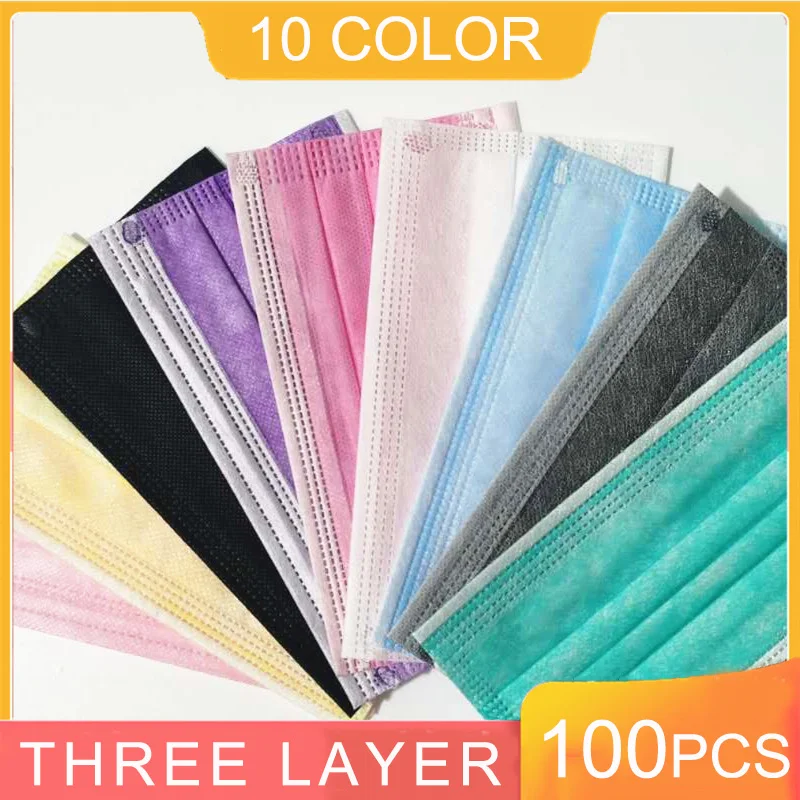 

10/50/100PCS Colored Disposable Masks For Face Black Anti dust Mouth Mask 3 Layers Melt-blown Cloth Protective Masken Mascarilla