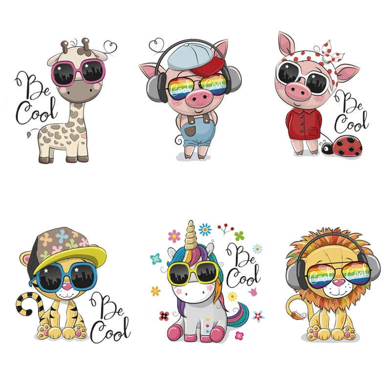 

Cute Cartoon Iron On Animals Heat Transfers 1 pieces/ lot Cool Tiger Unicorn Pig Patches For Child Clothing Sticker Appliqued