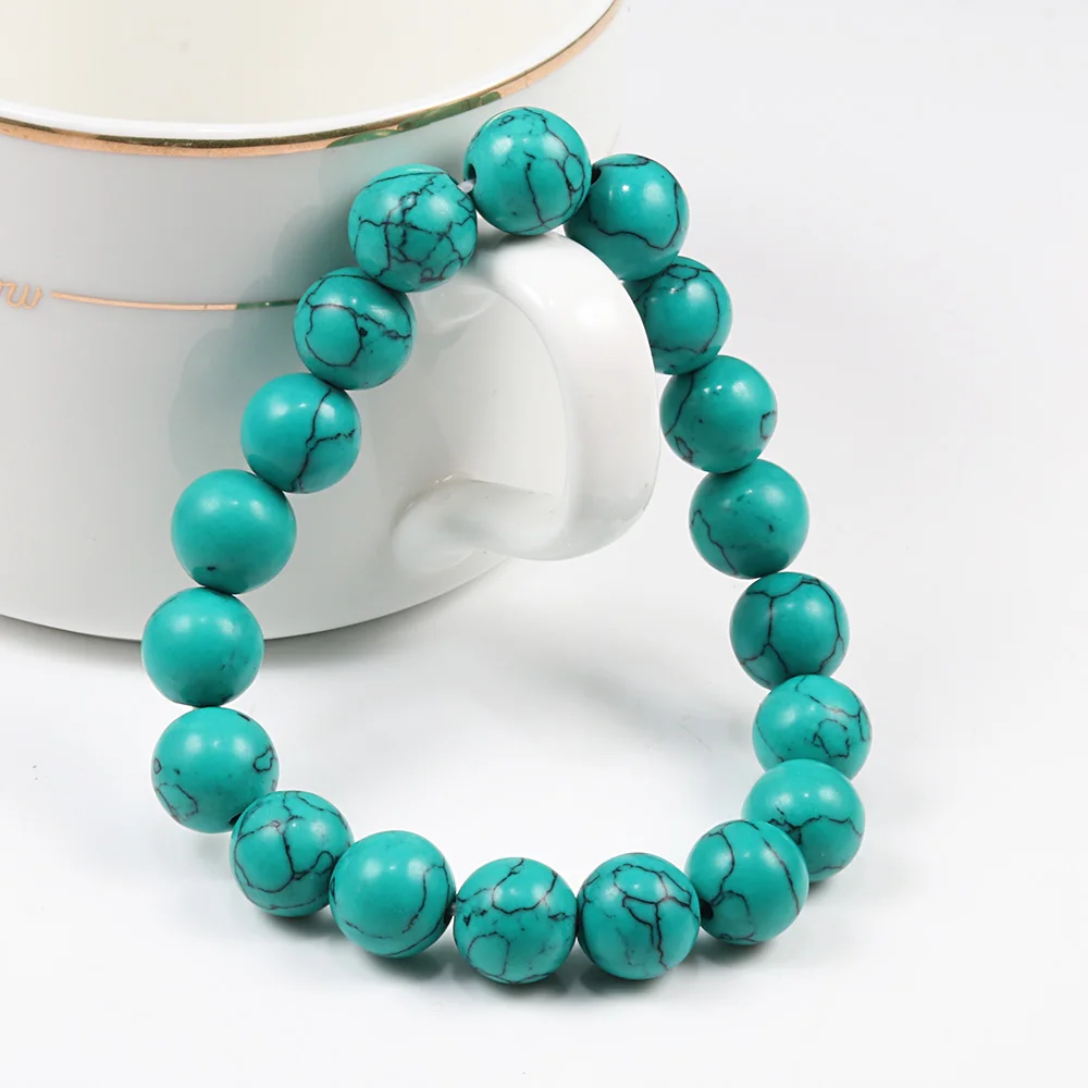 Natural Stone Elastic Bracelets Bangles 10mm Beads Yoga Stretch Strand