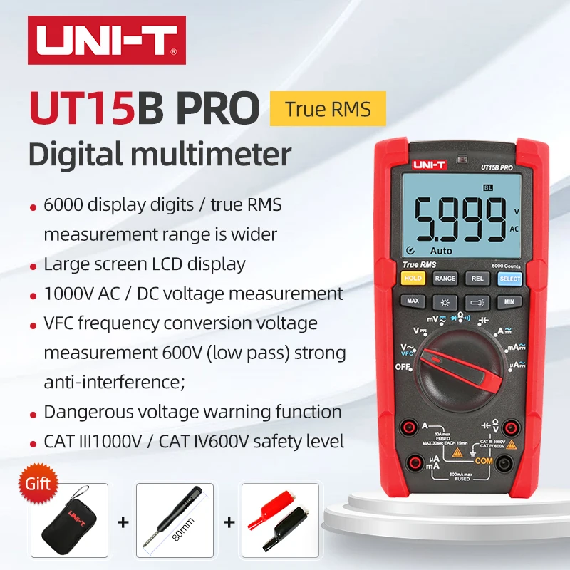 UNI T Цифровой мультиметр True RMS UT17B PRO/UT15B PRO 1000V AC/DC 6000 Дисплей знака после запятой VFC