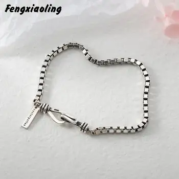 

100% Genuine 925 Sterling Silver Ins Charm Bracelets For Women Retro Style Box Chain Bracelets Snap Button Jewelry