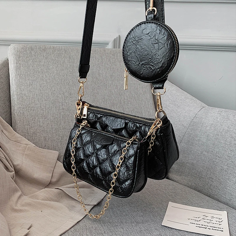 

vintage lingge chains women shoulder bags designer handbags luxury pu leather crossbody messenger bag lady small purse 3 bag set
