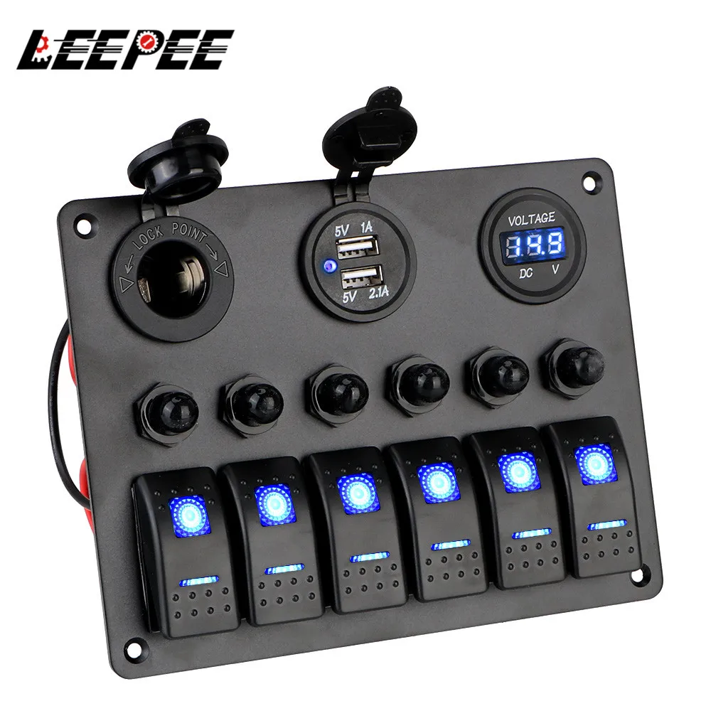 Leepee 12V 24V 6 Gang Zekering Rocker Switch Panel Auto Marine