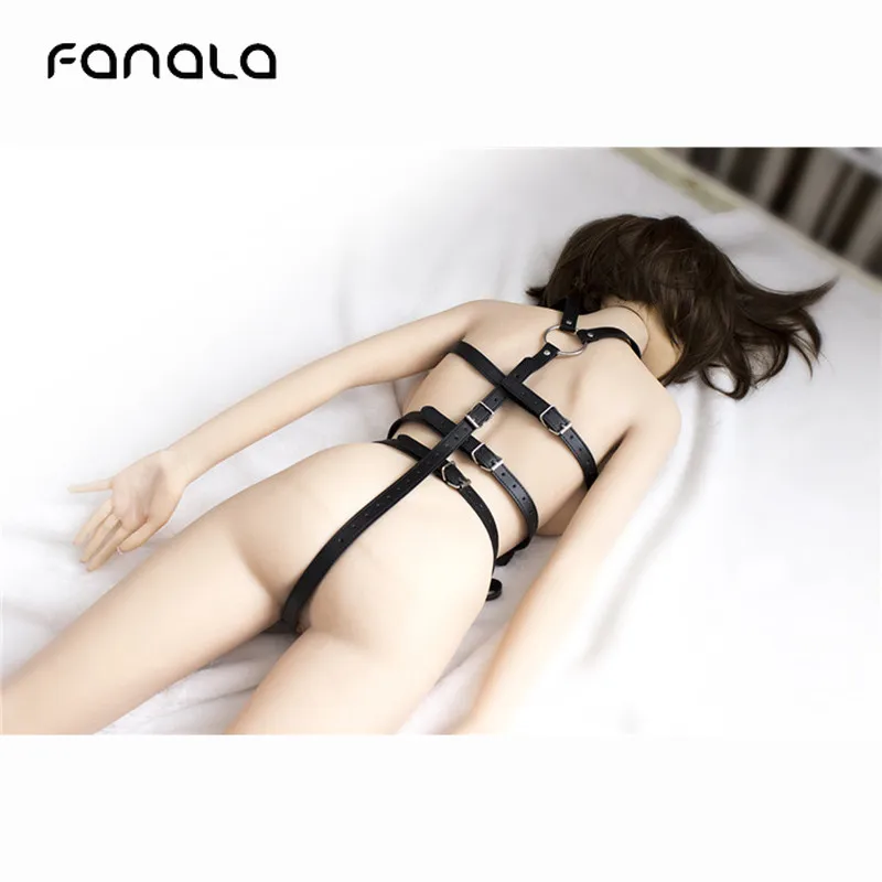 Comprar Cuerpo completo de cuero Bondage correas de sujeción detrás de la espalda Bondage negro Bdsm cinturón de sanciones mujeres erótico juguetes sexuales para cinturón de pareja