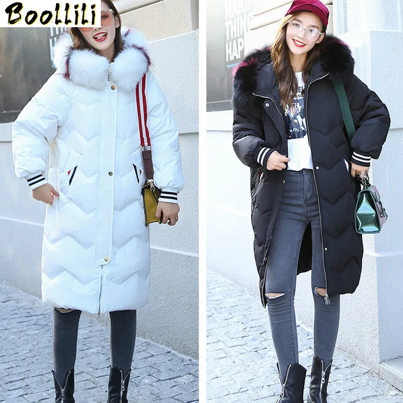 

Boollili Winter White Duck Down Female Jacket Loose Fashion Multicolor Fox Fur Collar Parka Women's Clothing Camperas Mujer