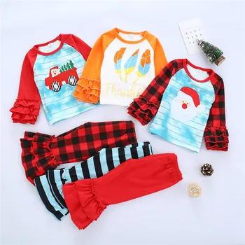 

1-4Years Children Girls Christmas Clothing Sets Fashion Autumn Toddler Kids Tie Dye Print T-shirts+Flare Pants Xmas Outfits Sets