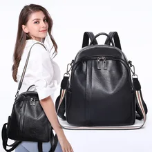 Fashion WOMEN'S Backpack Autumn New Style Korean-style Versatile Casual Soft Leather Backpack Dual Purpose Anti-Theft Bag