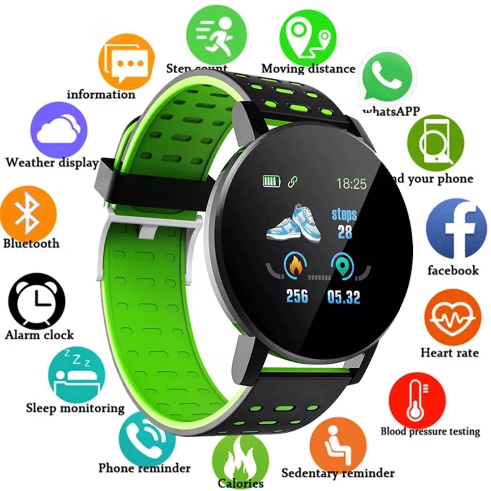 Sports Smart Watch Blood Pressure Heart Rate Fitness Tracker Men's Women's Children's Clock for Android IOS Smart Watch Round