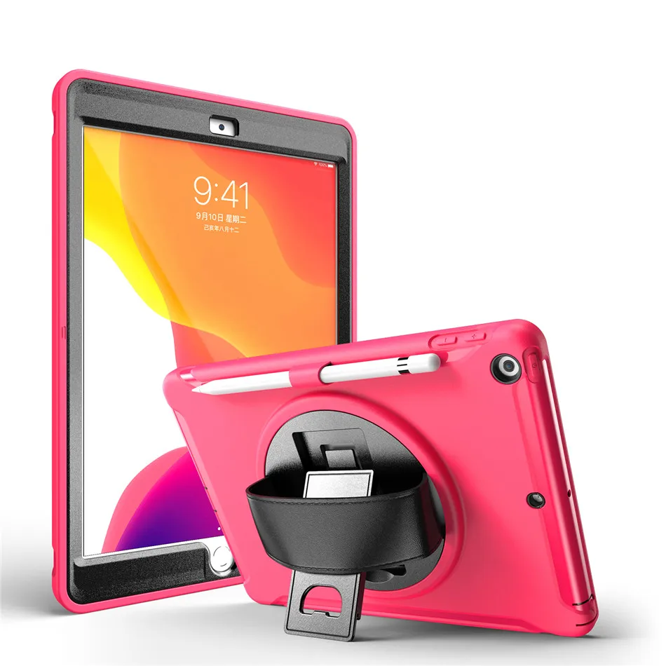 Rose Для iPad 10,2 дюймов 7th Gen чехол с карандашом, сверхпрочный Детский защитный жесткий чехол вращающаяся подставка/держатель для рук - Цвет: Rose