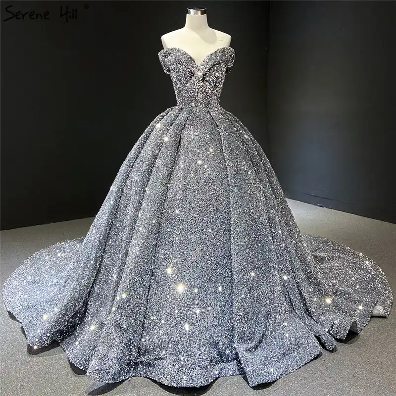 Gris Plata Vestidos De Lentejuelas Para Bodas 2020 Dubai Sleeveess De Lujo Sexy Vestidos De Novia Serena Hill Hm66742 De Aliexpress