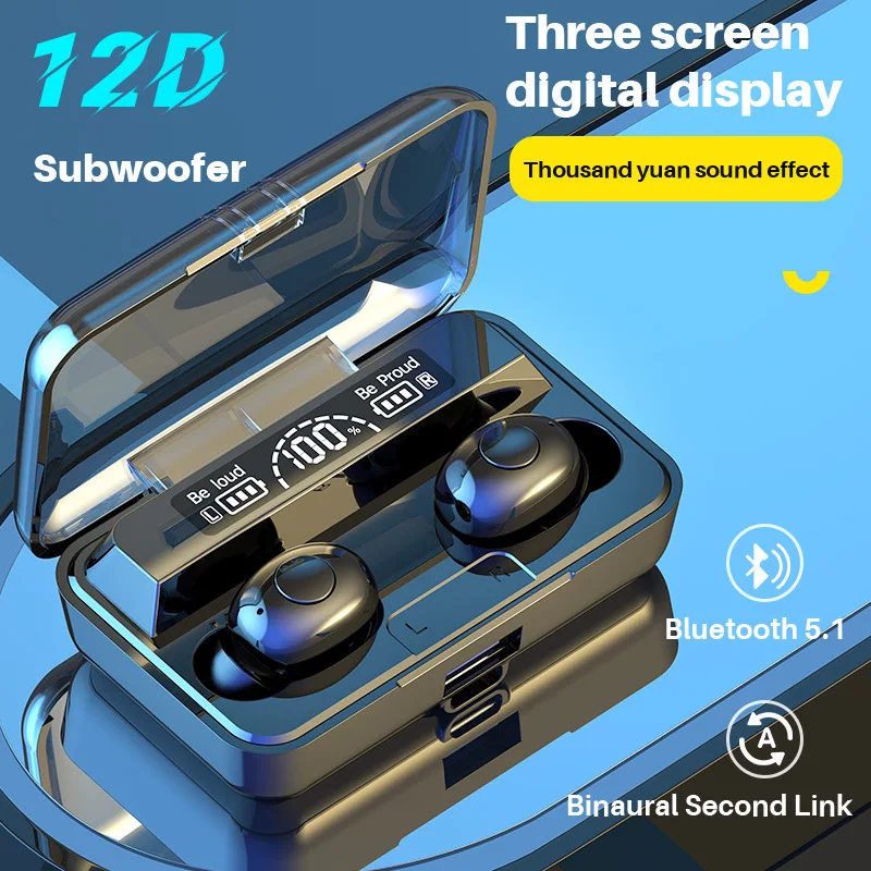 TWS Wireless Headphones with Microphone Charging Box 12D HIFI Subwoofer Sports Waterproof Bluetooth Earphones | Электроника