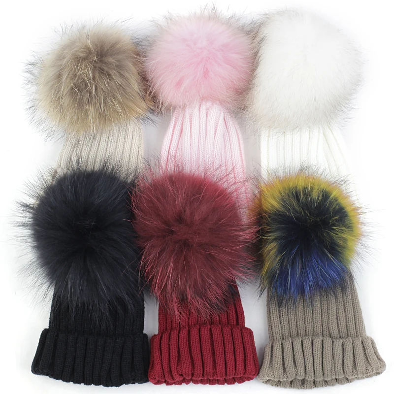 Geebro/мягкие зимние шапки с помпоном из натурального меха для маленьких мальчиков и девочек, детский акриловый ребристый вязаный шапочки, шапки и шапки