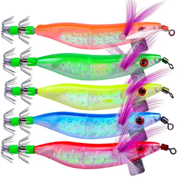 

50pcs 9.8cm/8g Noctilucent Squid Calamari Jig Bait Lure Sinking Duel Lures EGI 2.0# Squid Bait Hooks Jig Artificial Mixed Color