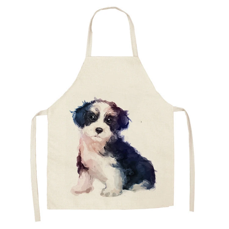 1Pcs Kitchen Apron Cute Dog Printed Sleeveless Cotton Linen Aprons for Men Women Home Cleaning Tools 55*68cm
