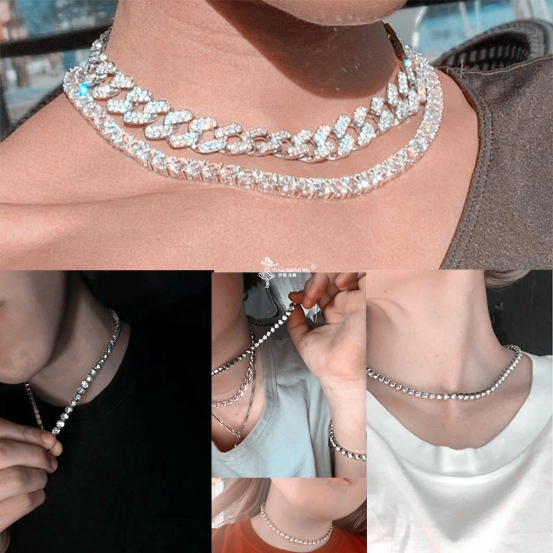 Хип хоп ожерелье Bling Iced Out Стразы цепочка на шею для мужчин 5 мм Ширина золотой цвет