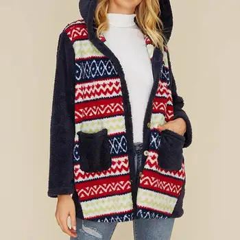 

ZANZEA Women Christmas Printed Coats Winter Hoodies Long Sleeve Plush Fluffy Warm Jackets Casual Buttons Down Fleece Outwear 5XL