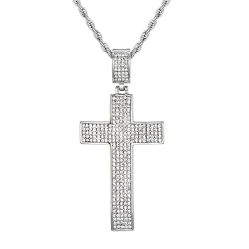 

HIP Hop Gold Color Stainless Steel Bling Iced Out Rope Chain Full 5 rows cz Cross Pendants & Necklaces for Men Jewelry