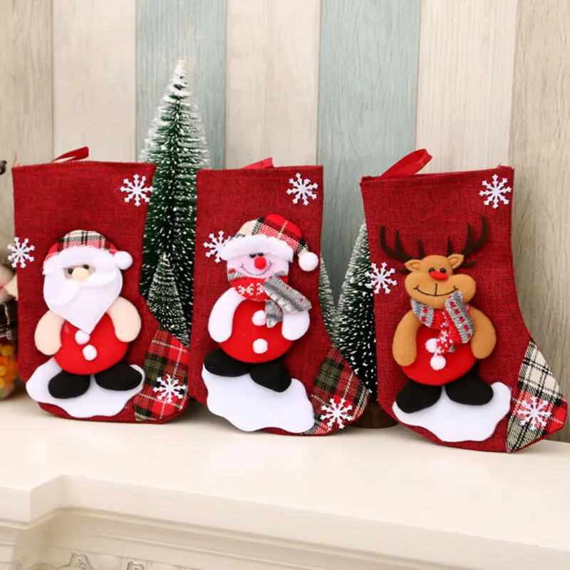 Pudcoco/большие чулки; подарочные носки из ткани с изображением Санта-лося; Рождественский милый мешок для детей; Рождественское украшение с изображением каминной елки