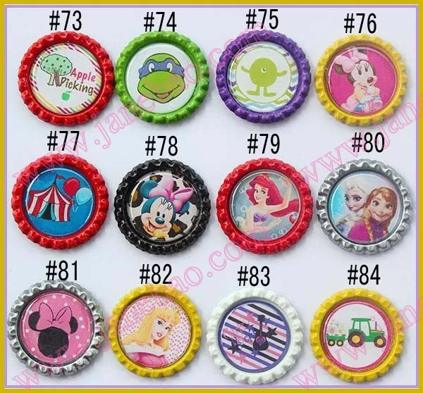 200pcs1 дюймовая мультяшная плоская Бутылочная крышка с персонажами из мультфильмов, плоская бутылочка для самостоятельного изготовления волос, аксессуары для волос