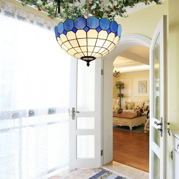 

European Aisle LED Pendant Lights Retro Anti Blue Mediterranean Garden Style Bedroom Decor Iron Multicolored Glass Hanging Lamp
